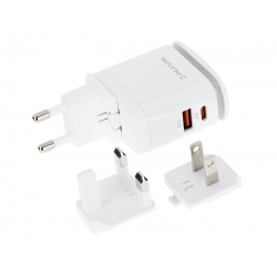 Įkroviklis USB-C/USB 240V WAYME, 25W + LED reguliuojamas apš...