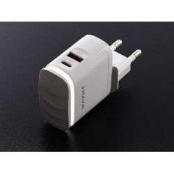 Įkroviklis USB-C/USB 240V WAYME, 25W + LED reguliuojamas apš...