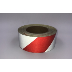 Juosta atšvaitinė 50mm x 1m BALTA/RAUDONA ( į kairę)
